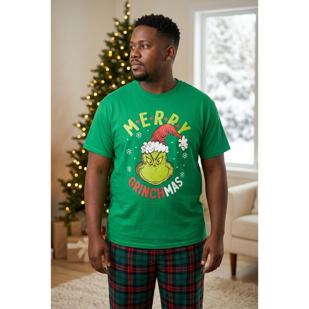 The Grinch Merry Grinchmas Green Graphic T-Shirt Mens XL Dr Seuss Christmas Tee